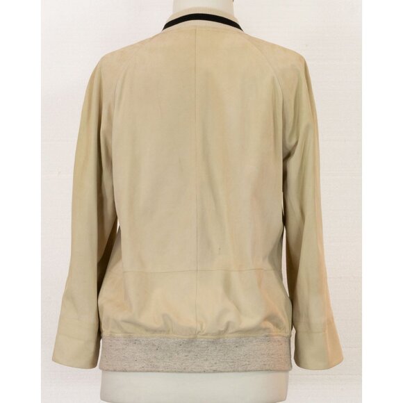 BRUNELLO CUCINELLI IVORY SUEDE ZIP BOMBER JACKET - Picture 4 of 8